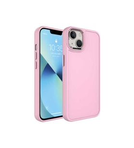 Apple iPhone 14 Plus Uyumlu Kılıf Metal Çerçeve ve Buton Tasarımlı Sert Zore Botox Kapak (Açık Pembe)