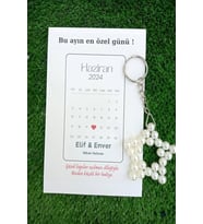 20 Adet Takvim Konsept Kuşe Kartlı İnci Yıldız Anahtarlık - Nikah Hediye -Kına