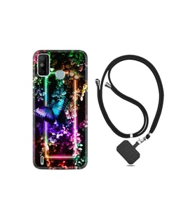 Tecno Spark 6 Go Kılıf Silikon Desen Boyun Askılı Butterfly Neon 1684