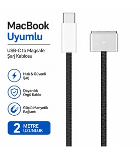 SChitec USB-C MagSafe 3 Şarj Kablos Örgülü 2 Metre MacBook Air Pro Uyumlu Siyah ZR332S