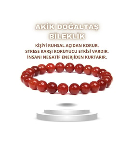 Nelleovana Akik Kırmızı Doğal Taş Bileklik ( Nazara Karşı Koruma ) 8 Mm % 100 Gerçek