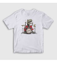 Presmono Unisex Çocuk Beyaz Dinos Dinozor Drums Bateri T-Shirt 370857tt (Beyaz)