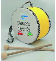 Kişiye Özel Helikopterli Deri Oyuncak Çocuk Davulu Sarı  (1-5 YAŞ)