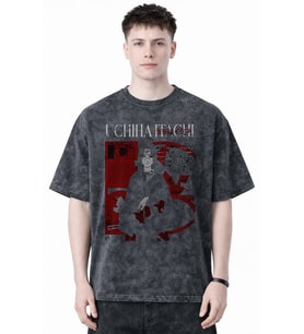 Tasarım Uchiha Itachi Naruto Anime Baskılı Unisex Oversize Eskitme Yıkamalı Tişört