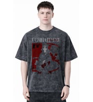 Tasarım Uchiha Itachi Naruto Anime Baskılı Unisex Oversize Eskitme Yıkamalı Tişört