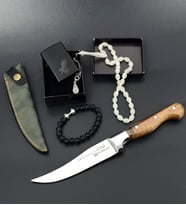 Kamp Bıçağı Outdoor Bıçak Seti Çakmak Hediyelik Set 4 Parça Özel İşlemeli-Kartal (Kahverengi)