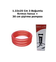 1.22x25 Cm Kırmızı 3 Boğumlu Havuz 30 Cm Şişirme Pompası 2'li Set