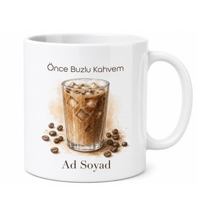 Iced Coffee Temalı Baskılı Kupa Bardak Kahve Severler İçin Özel Tasarım Hediye