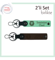 İsme Özel Kaplan Temalı Deri Anahtarlık , Stil Sahibi Erkekler İçin, Açık Yeşil-Koyu Kahve