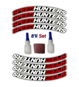 Speedhunters Otomobil Motosiklet 3D Araç Lastik Jant Yazısı Arma Sticker Şerit Kırmızı - Beyaz _ 8'Li Set