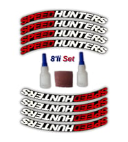 Speedhunters Otomobil Motosiklet 3D Araç Lastik Jant Yazısı Arma Sticker Şerit Kırmızı - Beyaz _ 8'Li Set