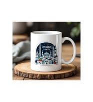 İstanbul Sticker Tasarımlı Beyaz Seramik Baskılı Kupa Bardak 330ml