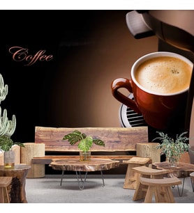 Kahve Makineli Cafe Duvar Kağıdı Baskı