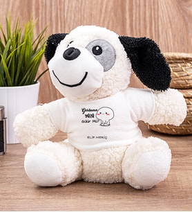 Kişiye Özel Garibanın Yüzü Gülür Mü Esprili Peluş Köpek (Beyaz)