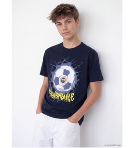 LCW Kids Lacivert Bisiklet Yaka Fenerbahçe Baskılı Erkek Çocuk Tişört