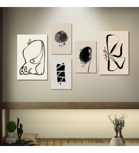 5 Parçalı Kanvas Tablo Modern Soyut Kedi ve Kelebek Dizaynı