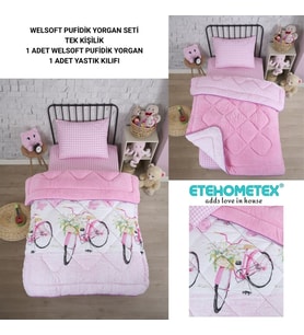 ETE HOMETEX TEK KİŞİLİK LÜX WELSOFT YORGAN SETİ BİSİKLET PEMBE 155X215CM 8696474231865