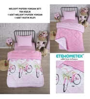 ETE HOMETEX TEK KİŞİLİK LÜX WELSOFT YORGAN SETİ BİSİKLET PEMBE 155X215CM 8696474231865