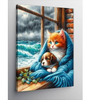 Kanvas Tablo Yavru Köpek Ve Kedi Battaniye