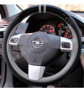 Opel Zafira B Dikme Direksiyon Kılıfı Parlak Siyah Gri Detaylı Gri Çift Yüzük ve Dikiş 2005-2014