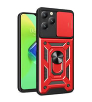 İnfinix Hot 40 Pro Kılıf Pars Lens Yüzüklü Silikon - Kırmızı
