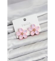 Pembe Renk Kristal Taşlı Çiçek Model Kadın Küpe