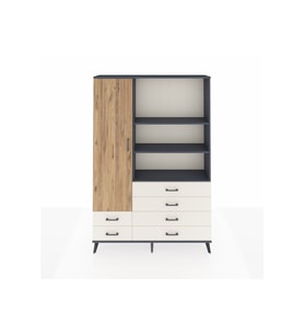 Arges Dolap 7 Raflı 6 Çekmeceli Tek Kapaklı  132x30x195 Antrasit-Çam/Aytaşı