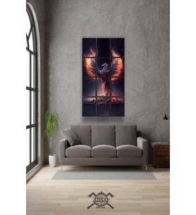 12 parça Kırmızı Anka Kuşu Çerçeve Görünümlü Mdf tablo Duvar Süsü Hediyelik Eşya (45cm x 85cm)