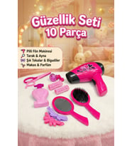 10 Parça Pilli Fön Makineli Kız Çocuk Güzellik ve Kuaför Seti