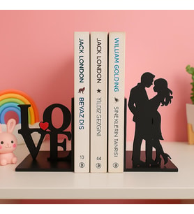 ToDekora Love ve Çift Figürlü Kitap Tutucu Romantik Dekoratif Kitaplık Aksesuarı Raf Düzenleyici (Siyah-Kırmızı)
