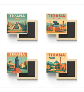 Tiran Arnavutluk - 4 adet - 9x9 cm Buzdolap Magneti
