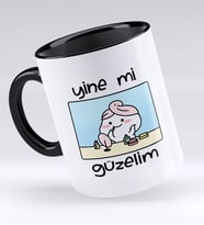 Bk Gift Yine Mi Güzelim Tasarımlı Siyah Kupa Bardak - Model 1