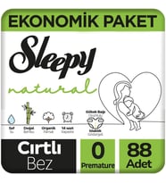 Sleepy 0 Beden Prematüre Bebek Bezi Natural Ekonomik Paket 44x2 88 Adet