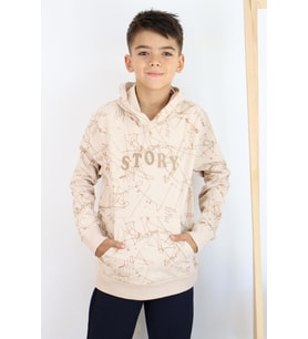 Breeze Girls & Boys Erkek Çocuk Sweatshirt Kanguru Cepli Kapüşonlu Yazı Nakışlı 8-12 Yaş, Bej