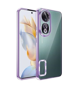 Coverzone Huawei Honor 90 ile uyumlu K?l?f Kamera Korumal? Logo G�steren Parlak renk kenar �izgileri ile ??k bir tasar?m Colored Z-Omega Kapak Lila