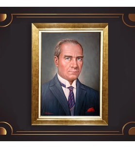 Özel Seri Paspartulu Çerçeveli Atatürk Tablo l330 (Gold)