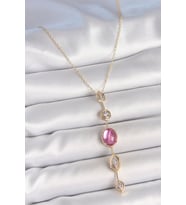 Pirinç Zincir Gold Renk Pembe Zirkon Taşlı Y Kolye 5886 - SSSSSS9311-6644