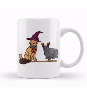 Halloween Dog & Cat Witch Animal Friends Kupa Bardak Porselen