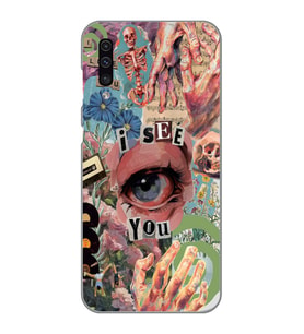 Samsung Galaxy A70 Uyumlu Aesthetic Kolaj Desenli Şeffaf Telefon Kılıfı