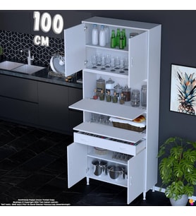 Eliusta Alp 100 cm Çekmeceli Erzak Dolabı -Çok Amaçlı Banyo Kiler Mutfak Antre Depolama Dolabı 100x226x32 cm