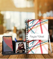 Kişiye Özel Desen Baskılı Ahşap Defter & Roller Kalem & Ahşap Mdf Kalemlik