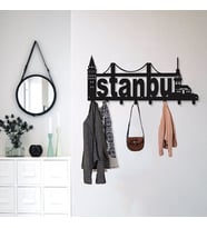 Dekoratif Metal Duvar Askısı -  İstanbul Silüeti Metal Askılık