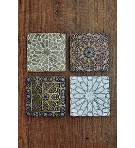 Baskılı Doğal Taş Bardak Altlığı 4'lü Set 10x10x1 Cm Geometrik Desenler - Stone Coasters