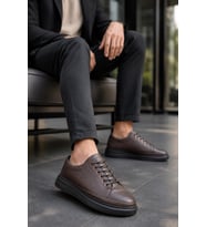 Emirp Cilt Bağcıklı Erkek Sneaker Günlük Ayakkabı - Kahverengi