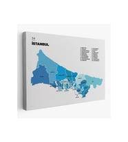 İstanbul  İli ve İlçeler Haritası  Dekoratif Kanvas Tablo 1366