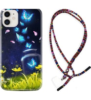 Apple iPhone 11 12 13 Mini Kılıf Boyun Asklı Rasta Silikon Neon Butterflys 1309