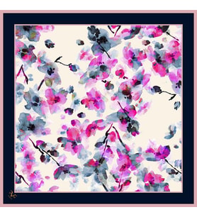 Çiçekli Desen Black Seri Twill Eşarp Eşarp Askısı ile Birlikte 90x90 cm Lacivert