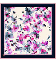 Çiçekli Desen Black Seri Twill Eşarp Eşarp Askısı ile Birlikte 90x90 cm Lacivert