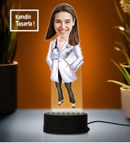 Kendin Tasarla Doğum Günü Hediyesi,Sevgiliye Hediye, Kişiye Özel Fotoğraflı Kadın Doktor Karikatür 3D Led Lamba (Beyaz)