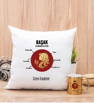Kişiye Özel Başak Burcuna Hediye Kare Yastık ve Gold Kupa